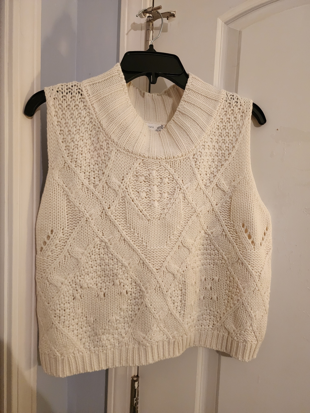Altar'd State Cream Cable Knit Sleeveless Turtleneck Sweater Vest